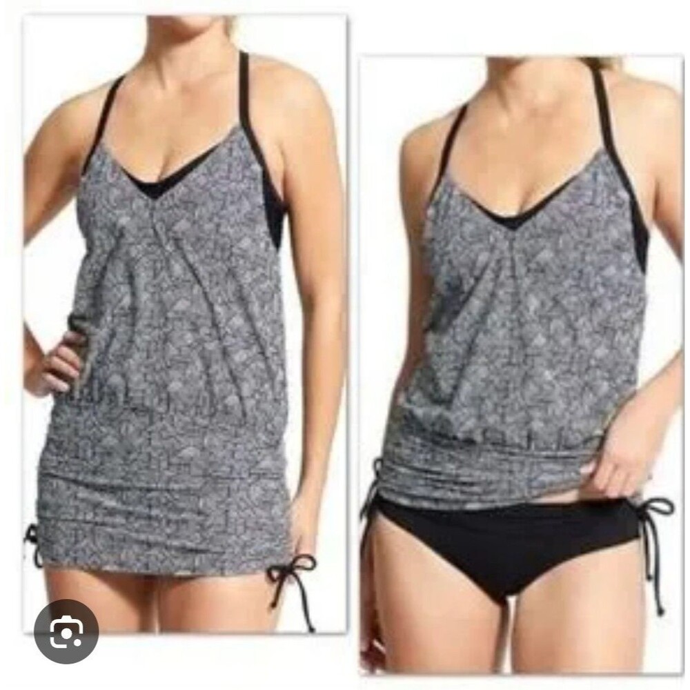 Athleta Laguna Side Scrunch Tankini Top Black White SZ 34 B/C NWOT